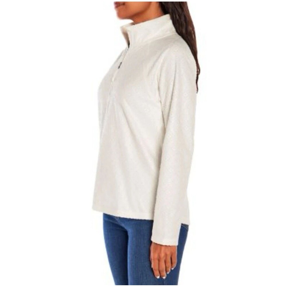 Eddie Bauer Women's Long Sleeve Polar Fleece Quarter Zip Pullover L Large Ivory - Picture 3 of 16